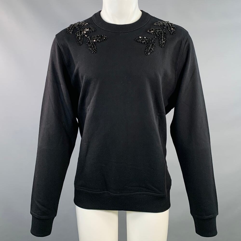 BURBERRY Size M Black Crystal Embellishment Cotton Crew Neck Sweatshirt